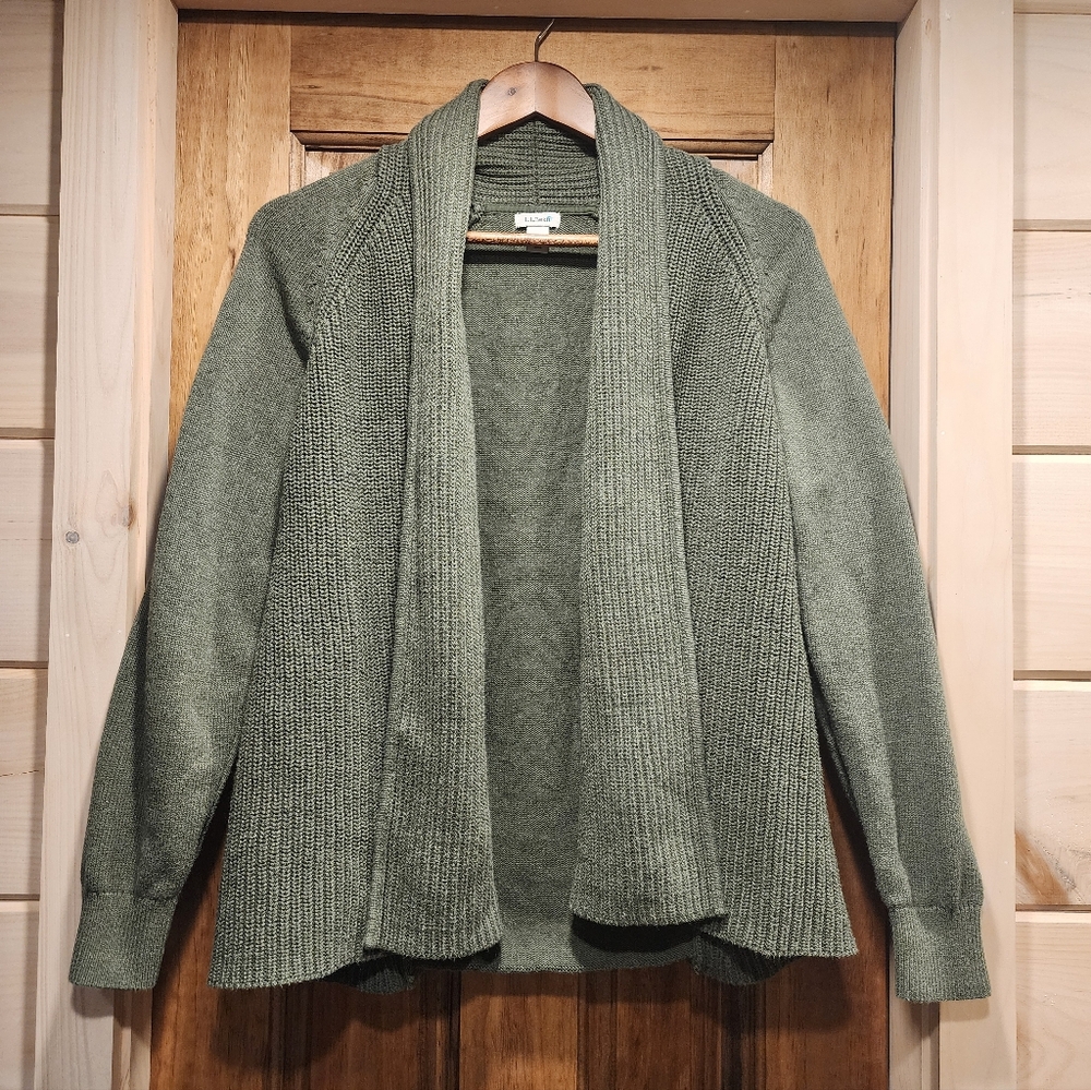 L.L. Bean Olive Green Open-Front Knit Cardigan
